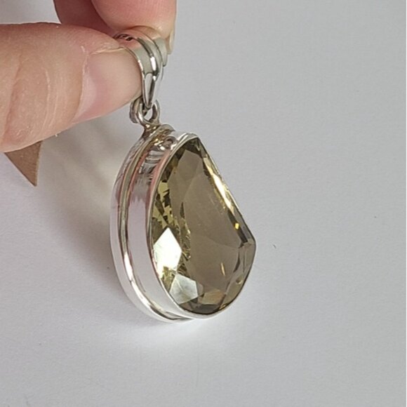 Vintage Boho Sterling Silver Huge Large Chunky Yellow Citrine Crystal Pendant - Picture 9 of 12
